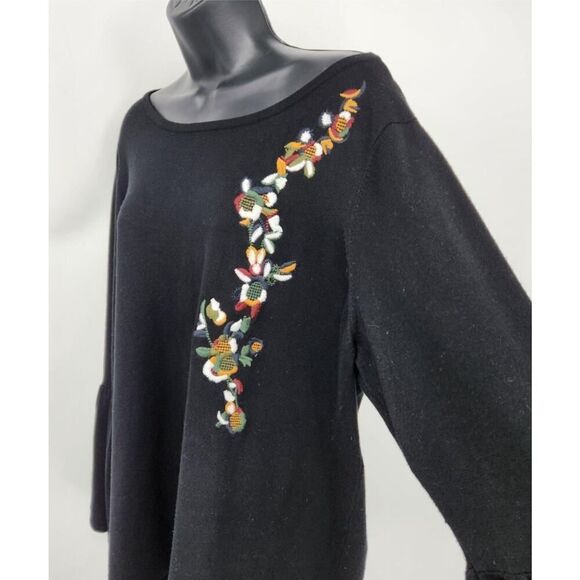Philosophy Pullover Sweater Women's Plus Size 1X Black Bell Sleeves Embroidery - Picture 3 of 9